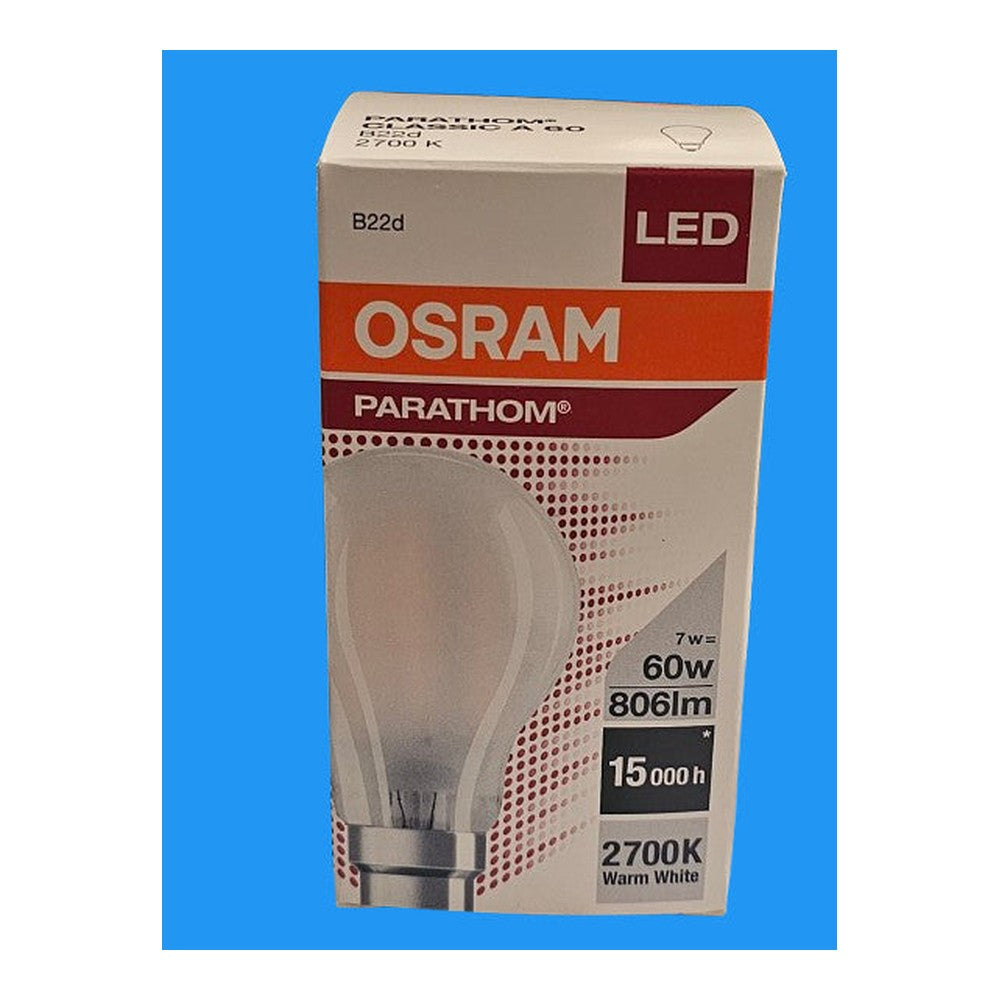 2 x B22d 7w = 60w LED Osram Parathom 2700k Warm White 806lm 15000h Classic A60