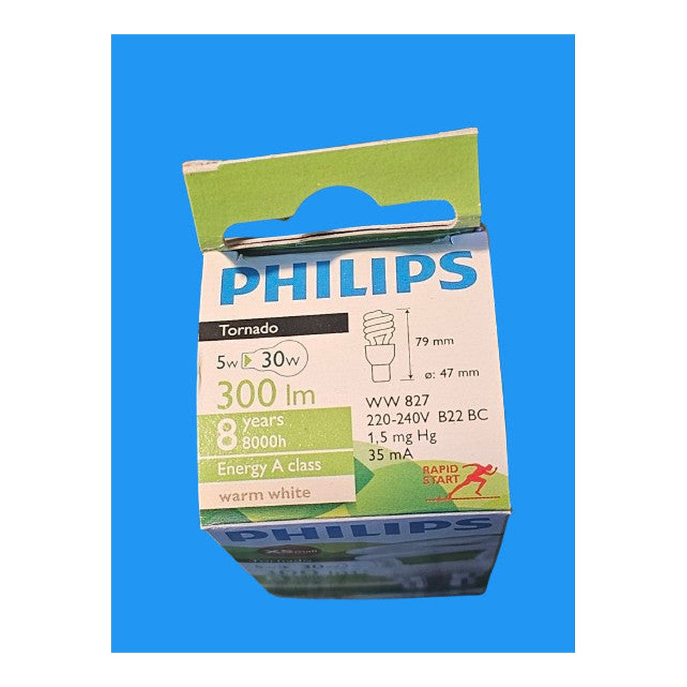 Philips Tornado B22 BC 50w = 30w XSmall 79mm Warm White Rapid Start 300lm