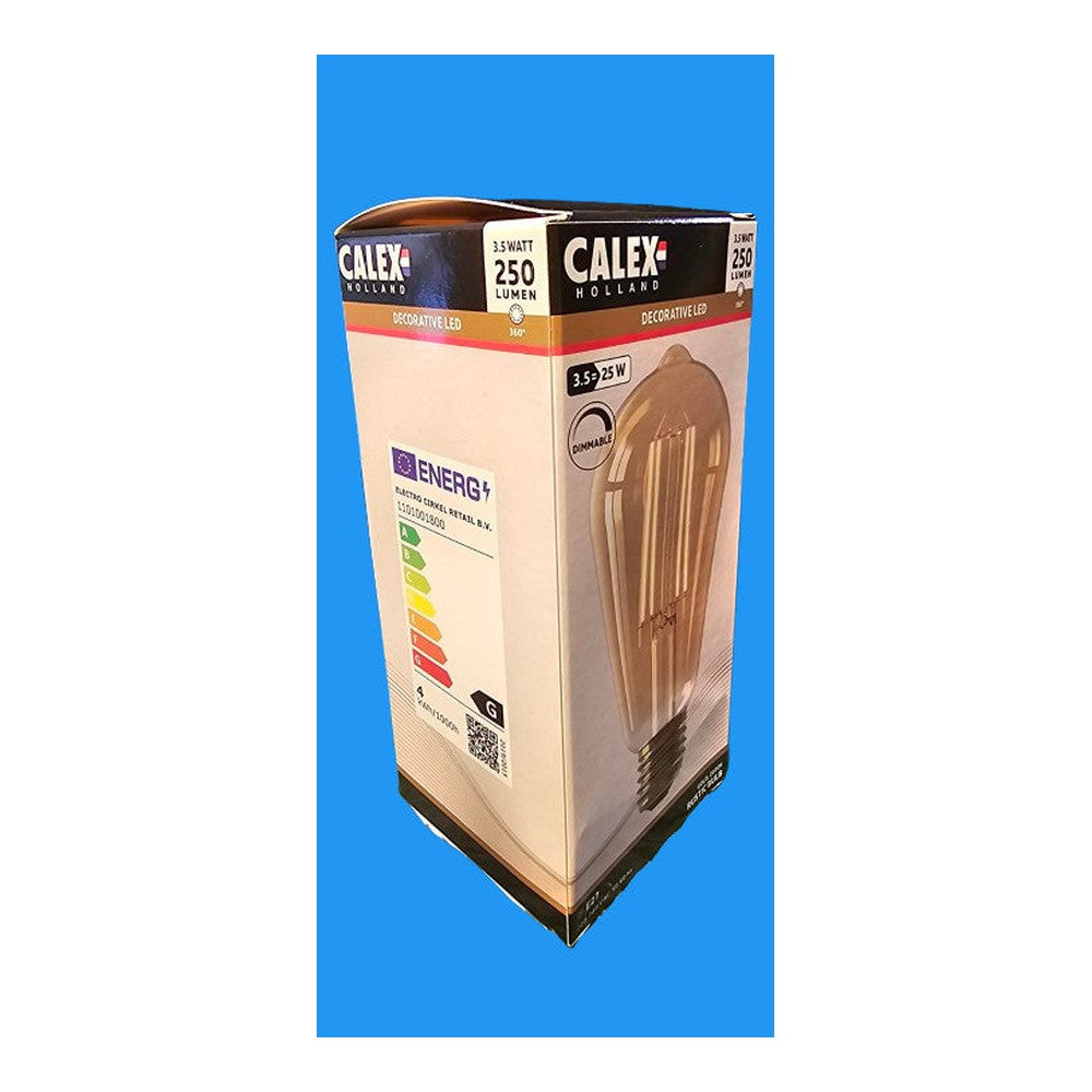 E27 3.5W = 25W Calex Decorative LED 250lm Gold Rustic Bulb 2100k 220-240v Dimmab