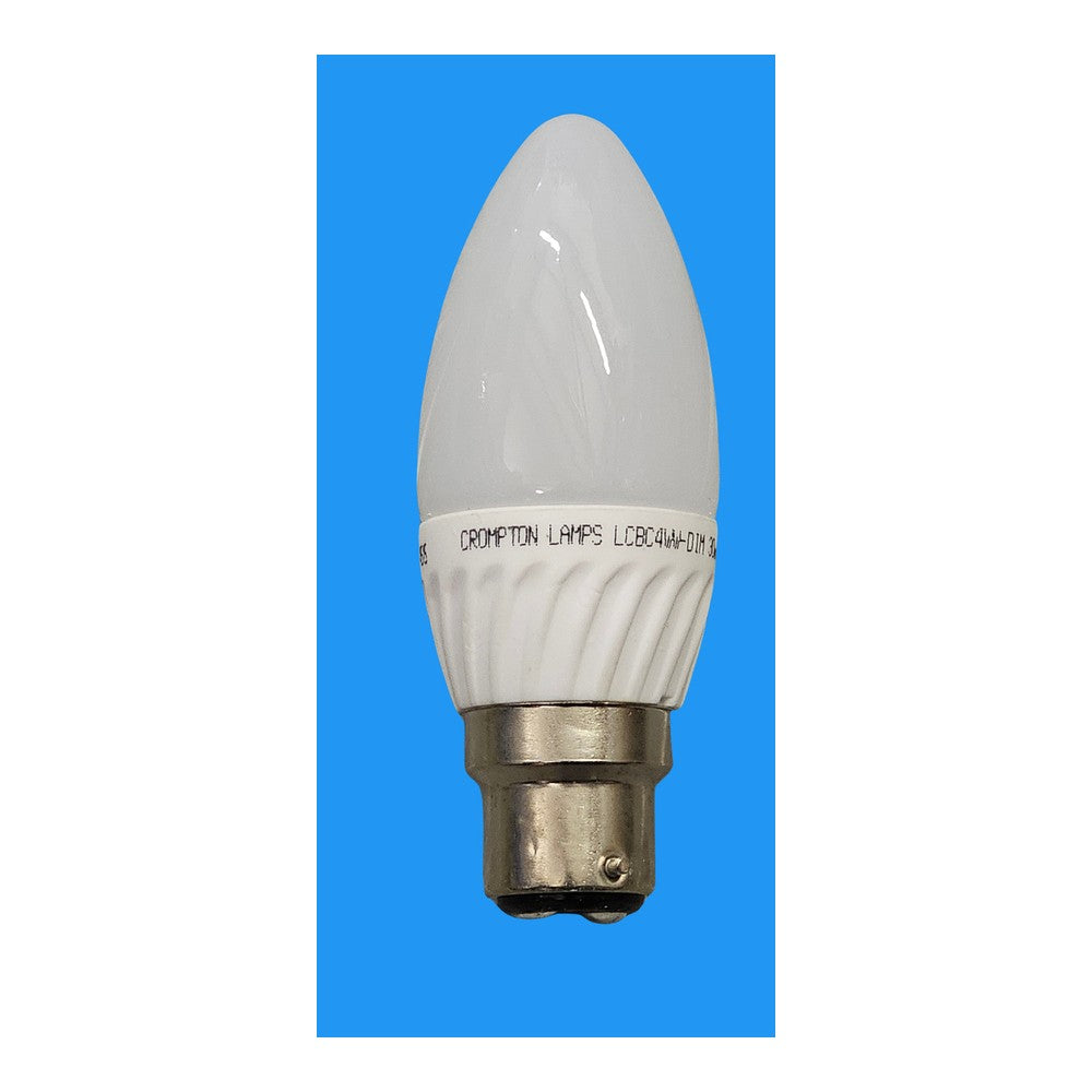 BC 4w LED Dimmable Candle Bulb Lamp Crompton 250lm 3000k Warm White 25000h 240v