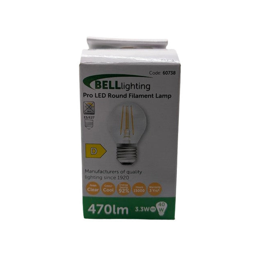 2 x ES/E27 Bell 3.3w = 40w 470lm Bulbs Pro LED Round Filament Lamp 60738