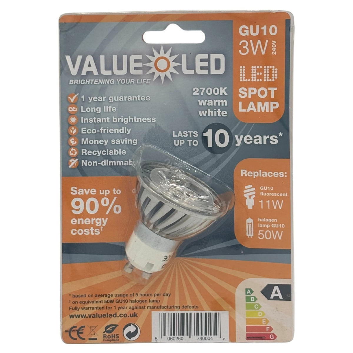 Value LED Bulbs Warm White B22 E14 E27 GU10 MR16 3W 4W 6W 2700K Spot Lamp