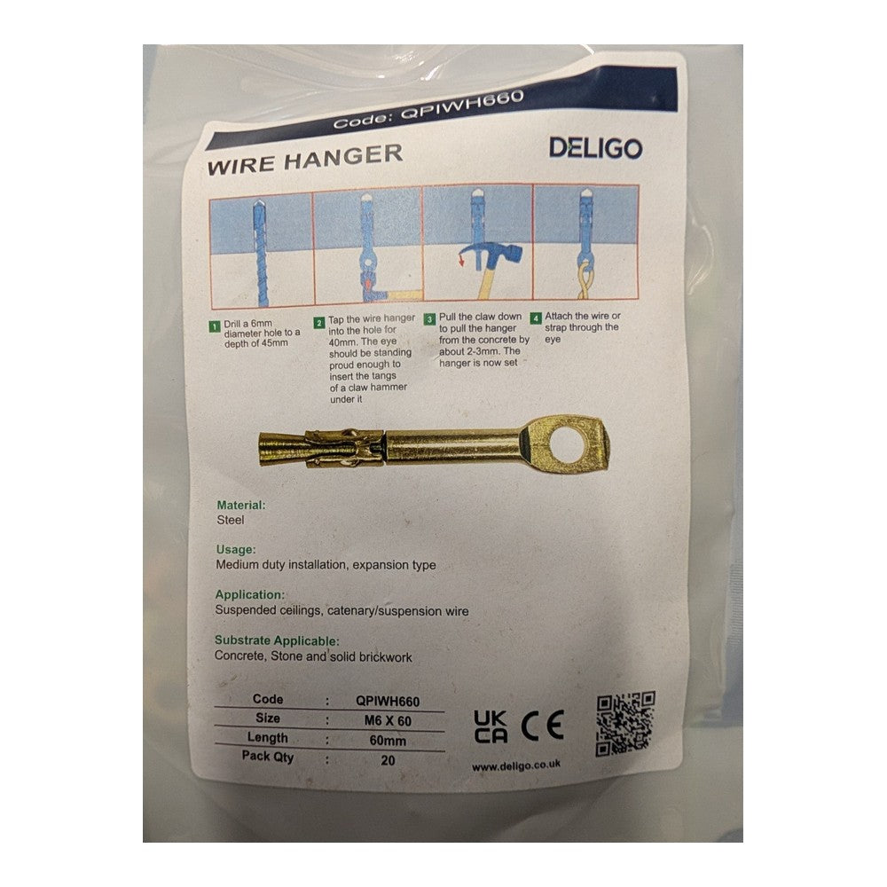 Deligo M6 X 60 Wire  Hangers ZY Pack Of 20