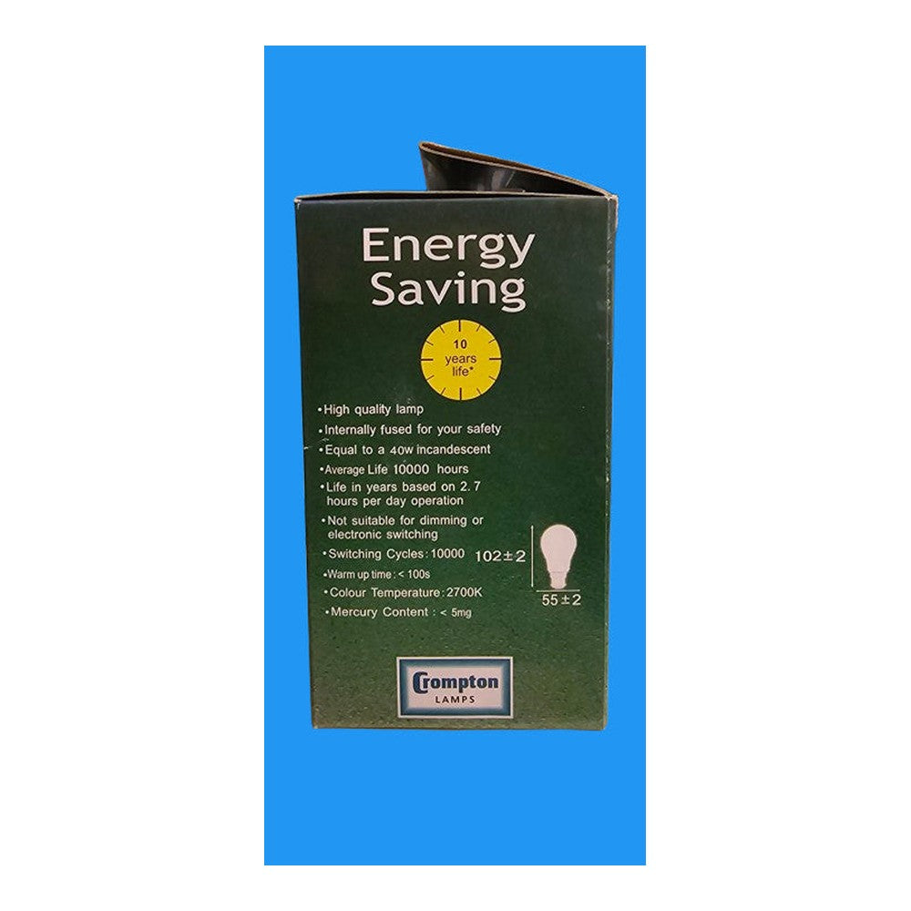 BC GLS 9W = 40W ( Pack of 2 ) Crompton Energy Saver Bulb Lamp 240v 432lm 2700k