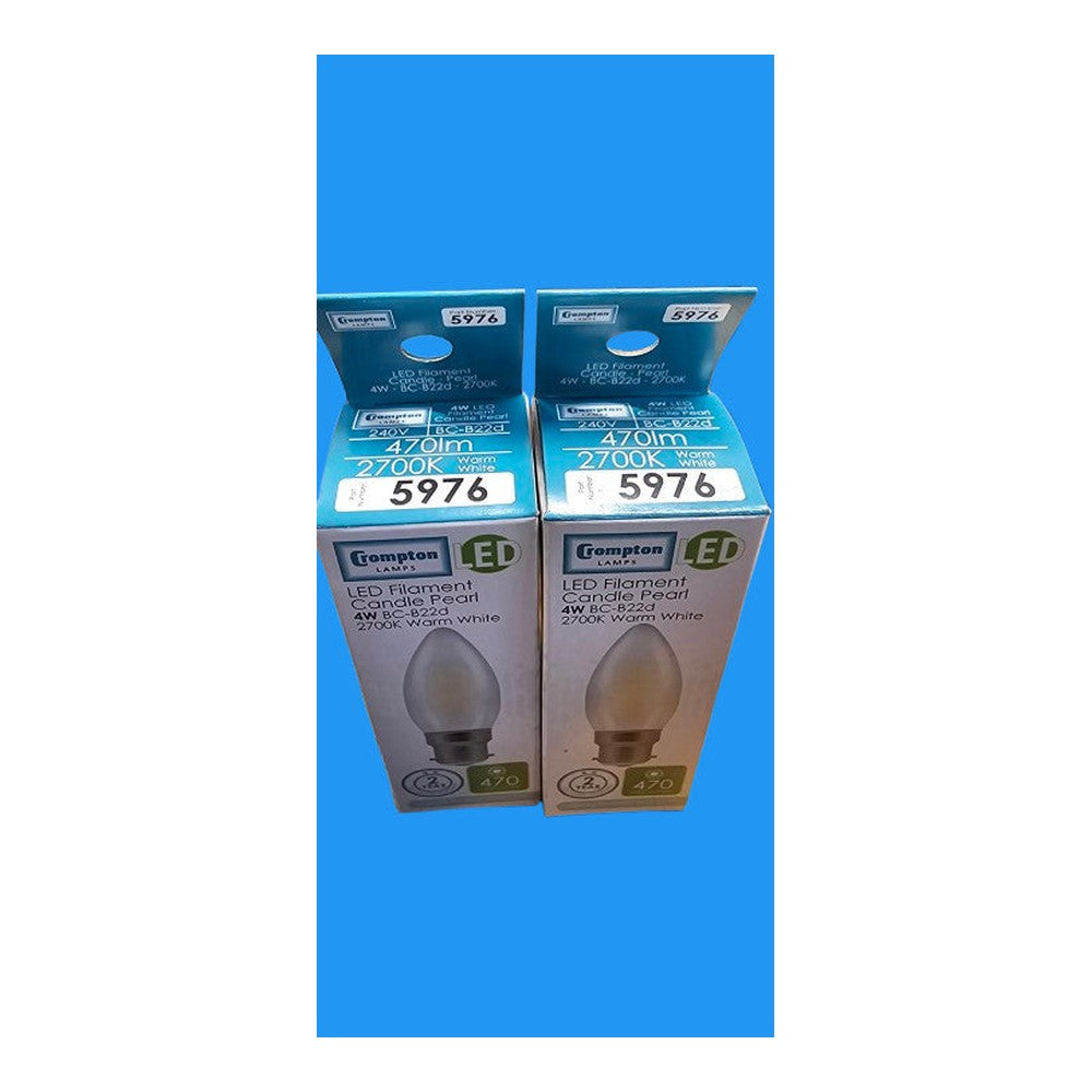 BC-B22d 4W 2 Pack LED Crompton Candle Bulb Pearl 470lm 2700k Warm white A++ 5976