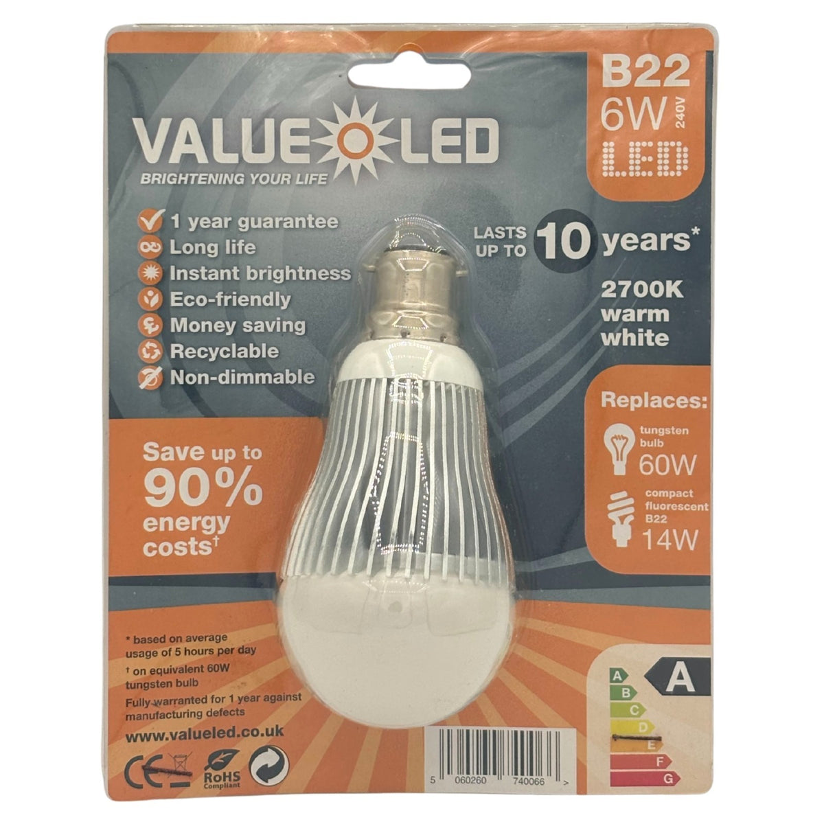 Value LED Bulbs Warm White B22 E14 E27 GU10 MR16 3W 4W 6W 2700K Spot Lamp