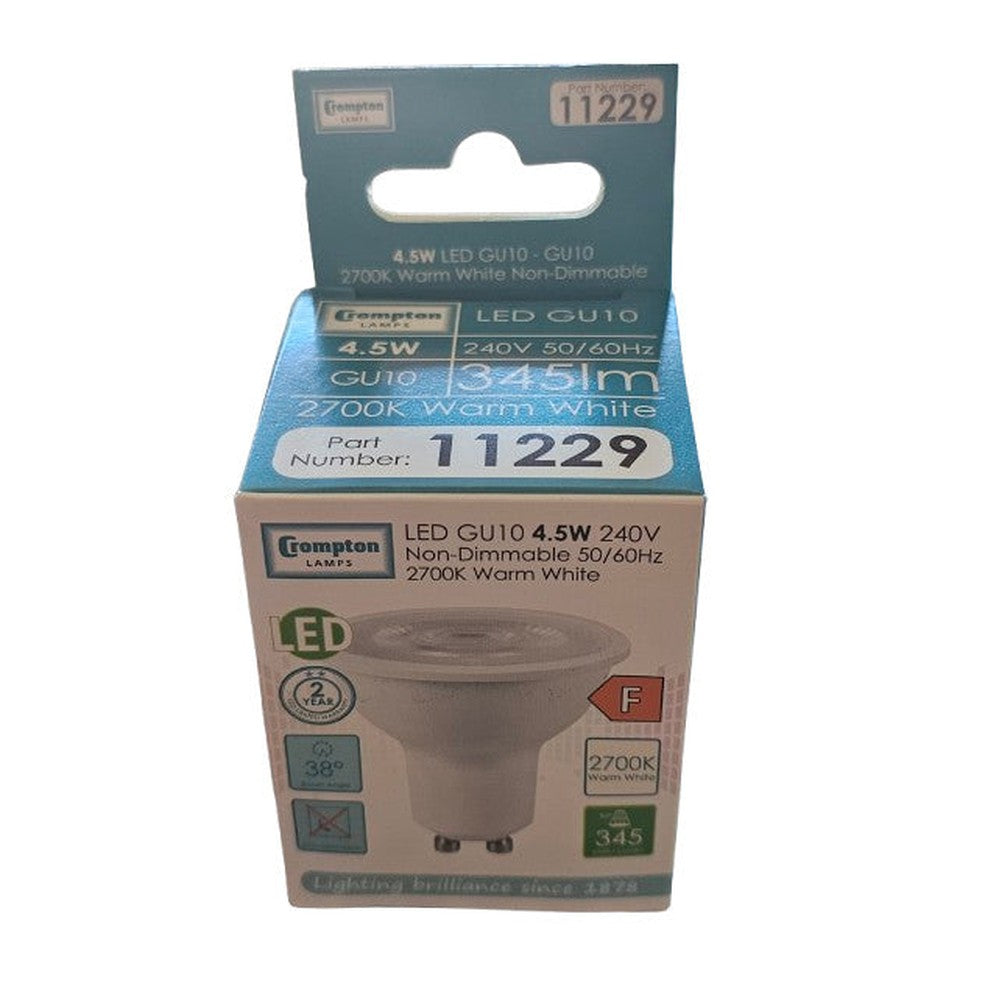 GU10 4.5w LED Non-Dimmable 240v Energy Saver 345lm 15000h Warm White