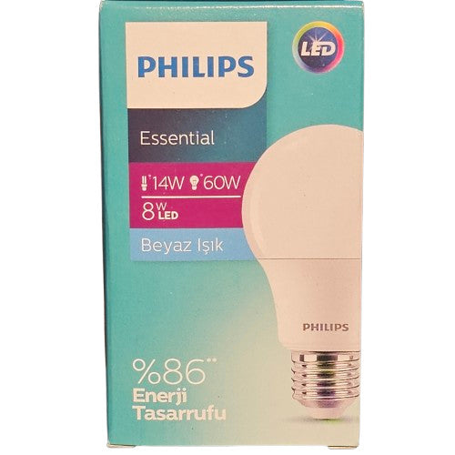 Gls E27 Philips Essential LED 8 watts ES Daylight E27 Philips 86% Energy Saver