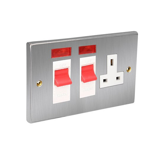 CED Satin Chrome Switches & Sockets - Axiom Electrical Fuse USB Cooker Flatplate