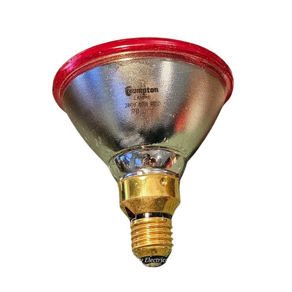 ES-E27 80w RED Mains Voltage PAR38 Crompton Front Glass RED