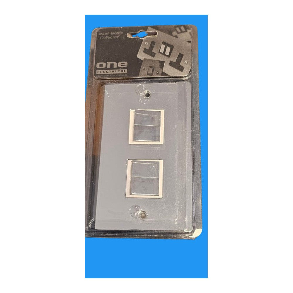 10A 4G 2W Switch Flat Plate Polished Chrome White Inserts One Electrical Avant