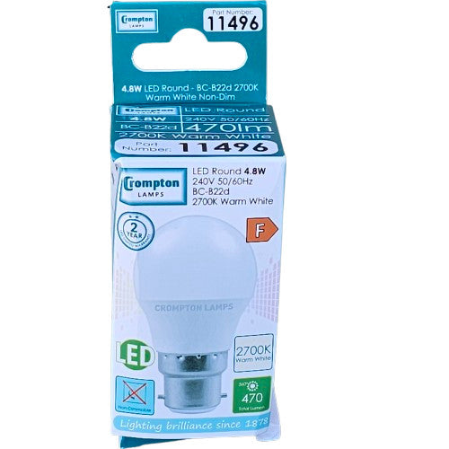 3 x BC - B22d 4.8w LED Round 2700k Warm White Bulb Lamp 240v 11496