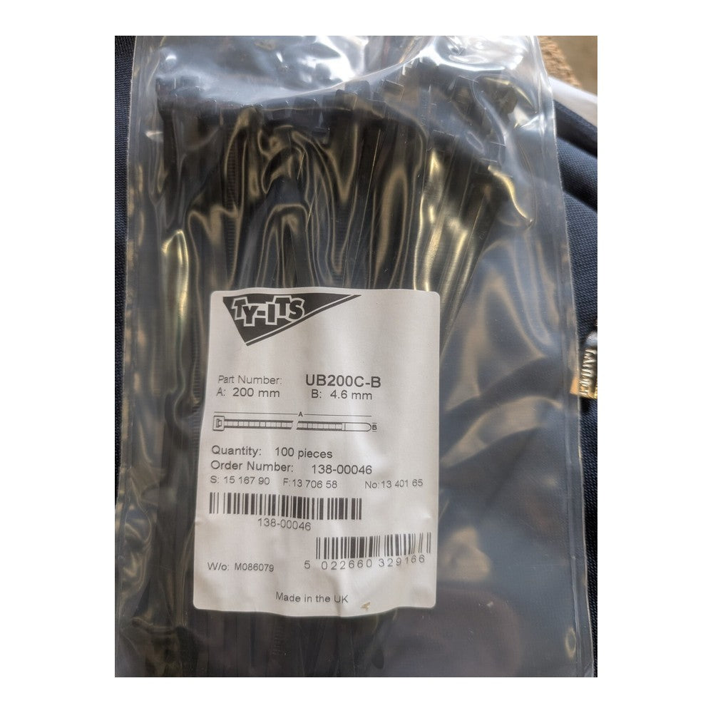 TY-ITS UB200C-B black cable ties 4.6/200mm Pack Of 100