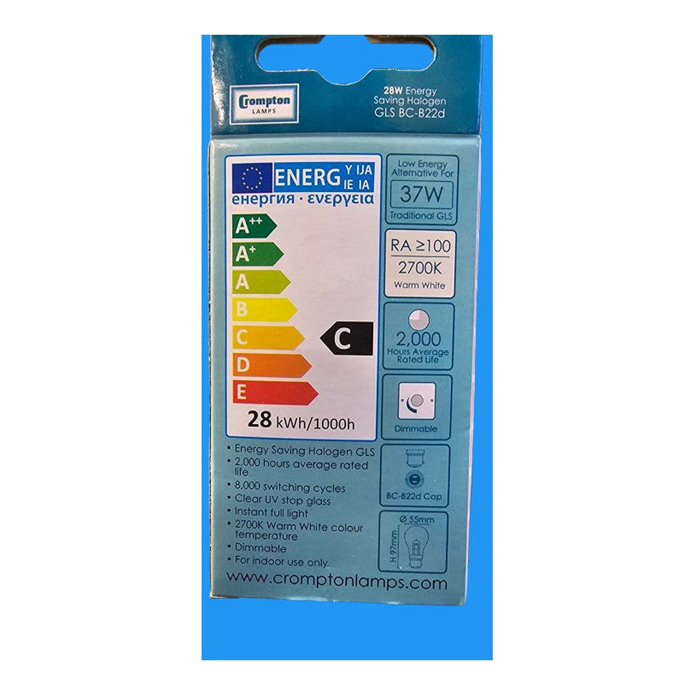 GLS BC-B22d 28W Crompton Energy Saver Bulb Clear Warm White 2700k ( Pack of 3 )