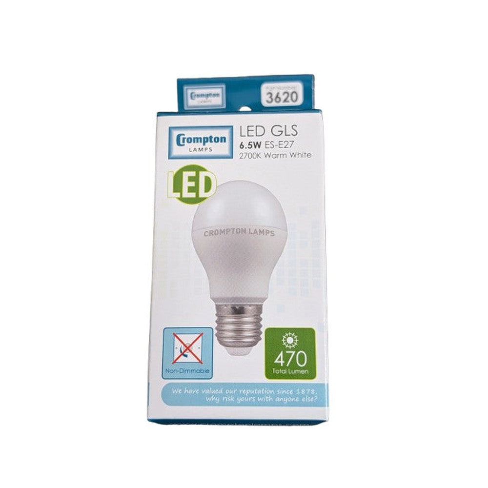 E27 6.5W ( Pack of 2 ) Crompton LED GLS Thermal Plastic Bulb Warm White 3620