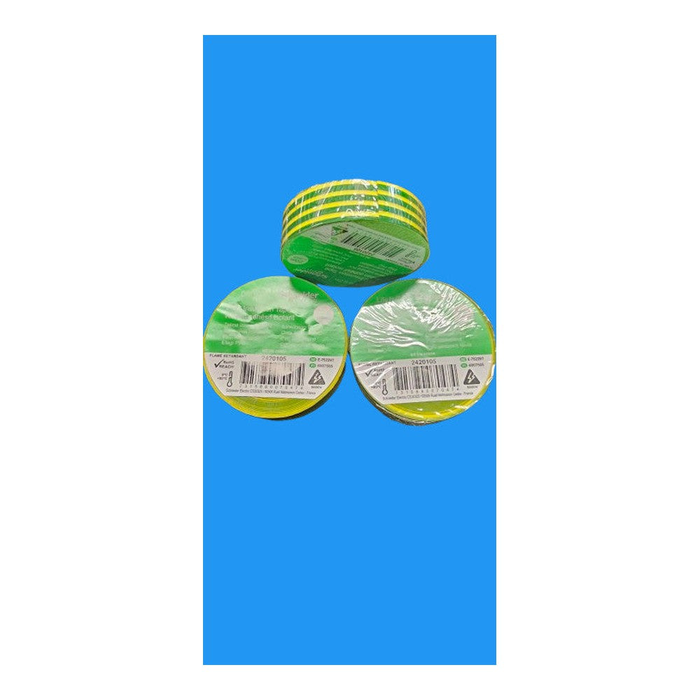 SCHNEIDER GREEN/YELLOW ELECTRICAL INSULATION TAPE PVC FLAME RETARDENT 19MM X 20M