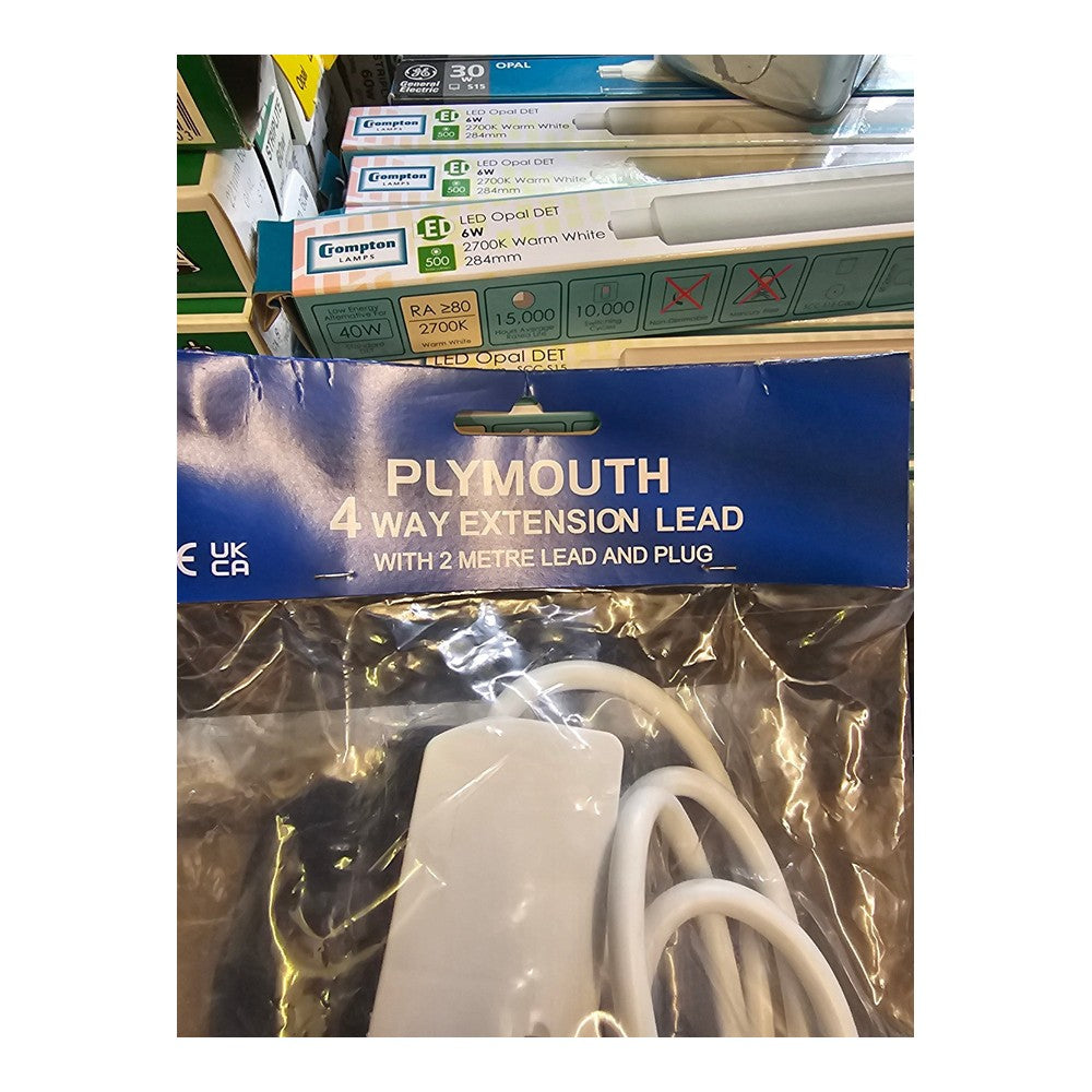 4 Way Extension Lead 2m Lead and Plug 220-240v 13A Plymouth (Pack of 2)