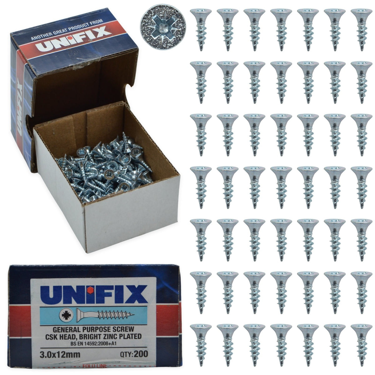 Unifix Screws General Purpose CSK Head Pozi Chippy BZP ZYP Thread Woodscrews