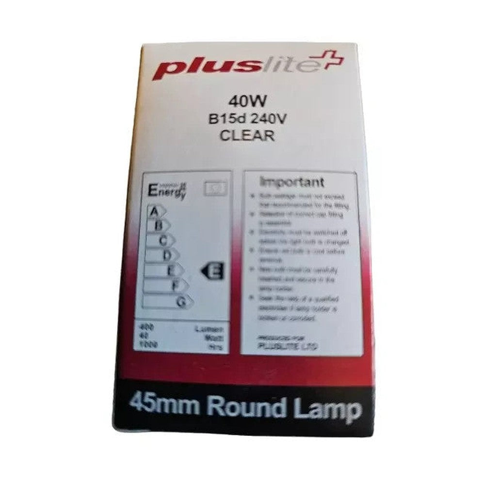 B15D 40w Pluslite 45mm Round Bulb 240v  Clear Lamp