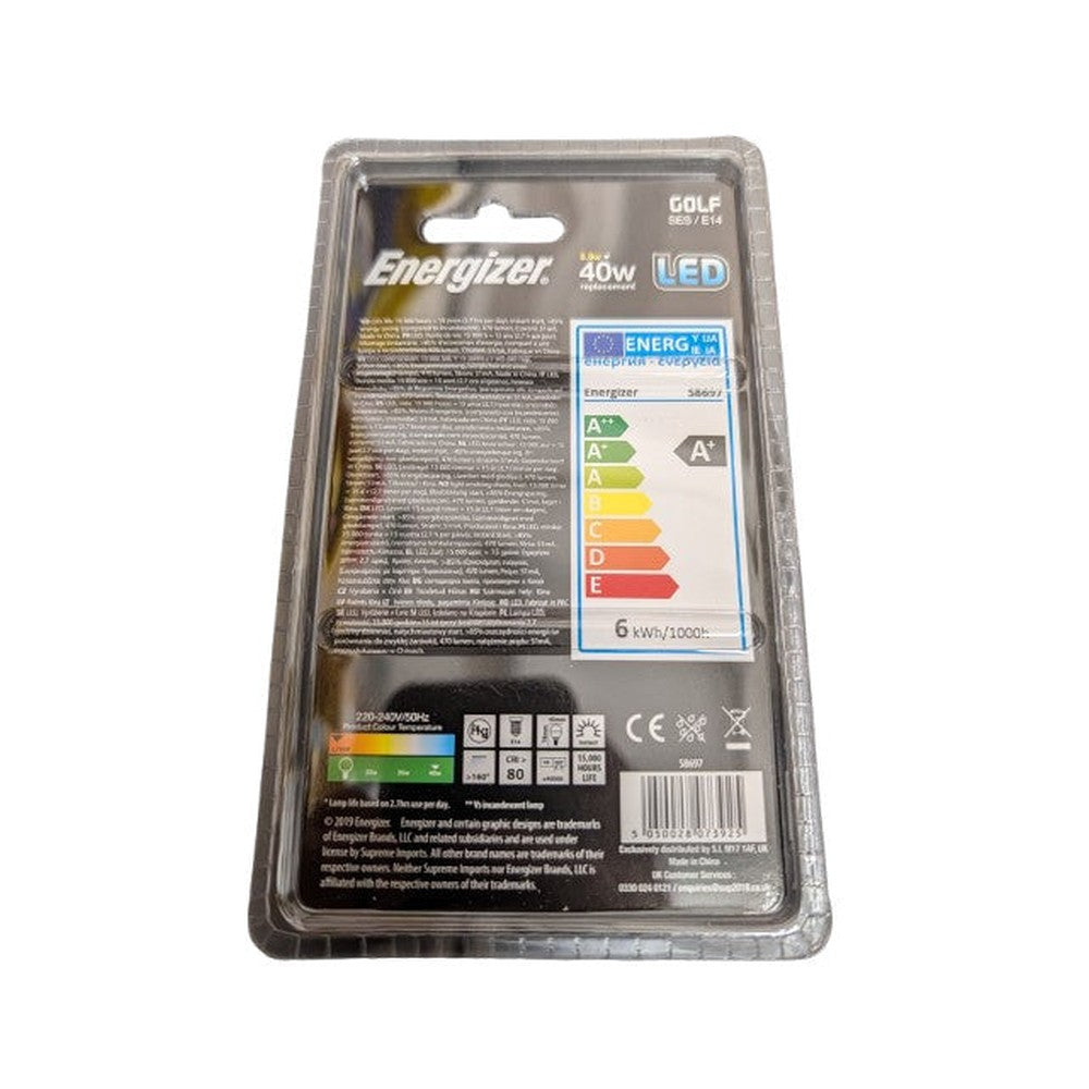 E14 SES 5.9W = 40W (Pack of 2) Eergizer LED Golf Bulb (2,700 Warm White) S8697