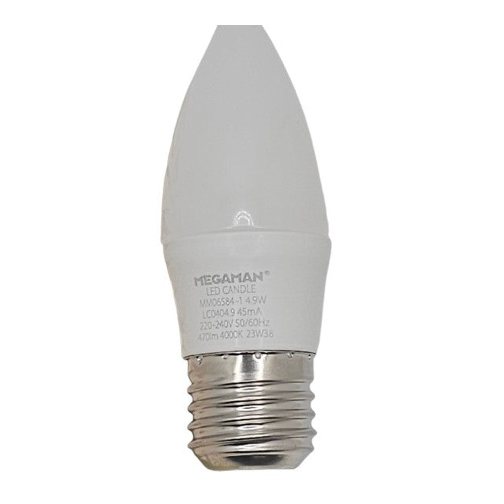E27 4.9w = 40w Megaman LED Candle Bulb 470lm 4000k Cool White ( Pack of 4 )