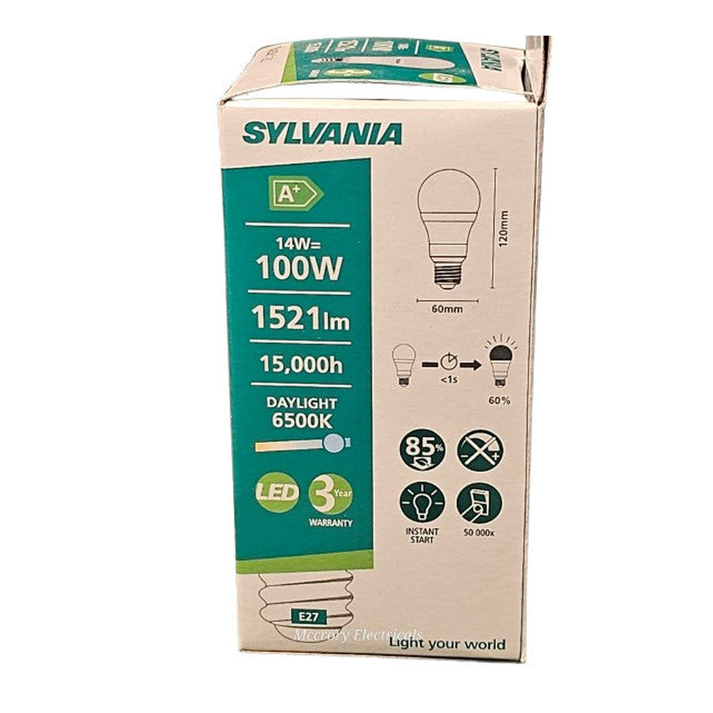 E27 14w = 100w x 2  Sylvania ToLEDo GLS Bulb Lamp 1521lm 15000h 6500k Daylight
