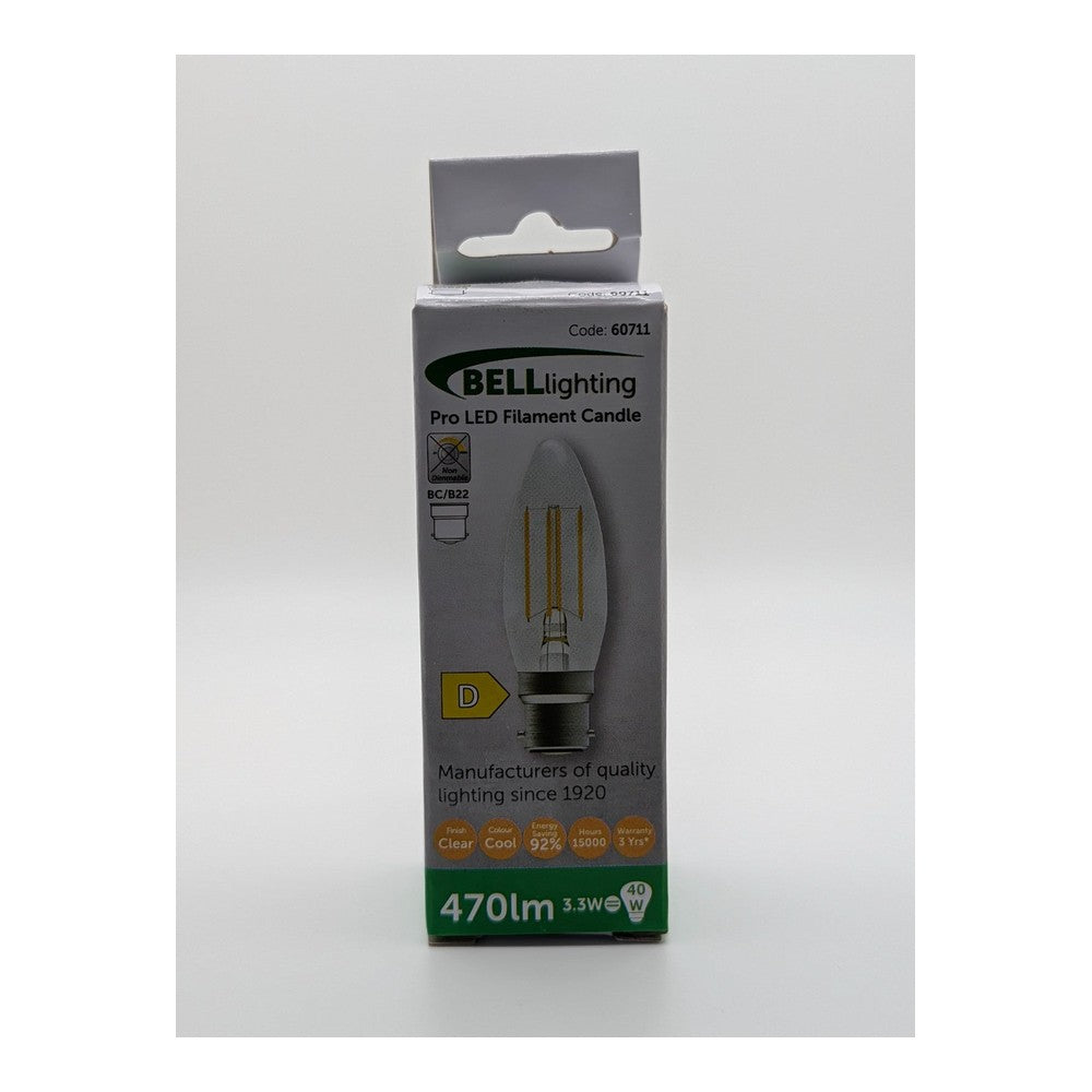 2x BC B22 Bell Lighting 60711 LED Filament Candle 470LM 4000K Cool White