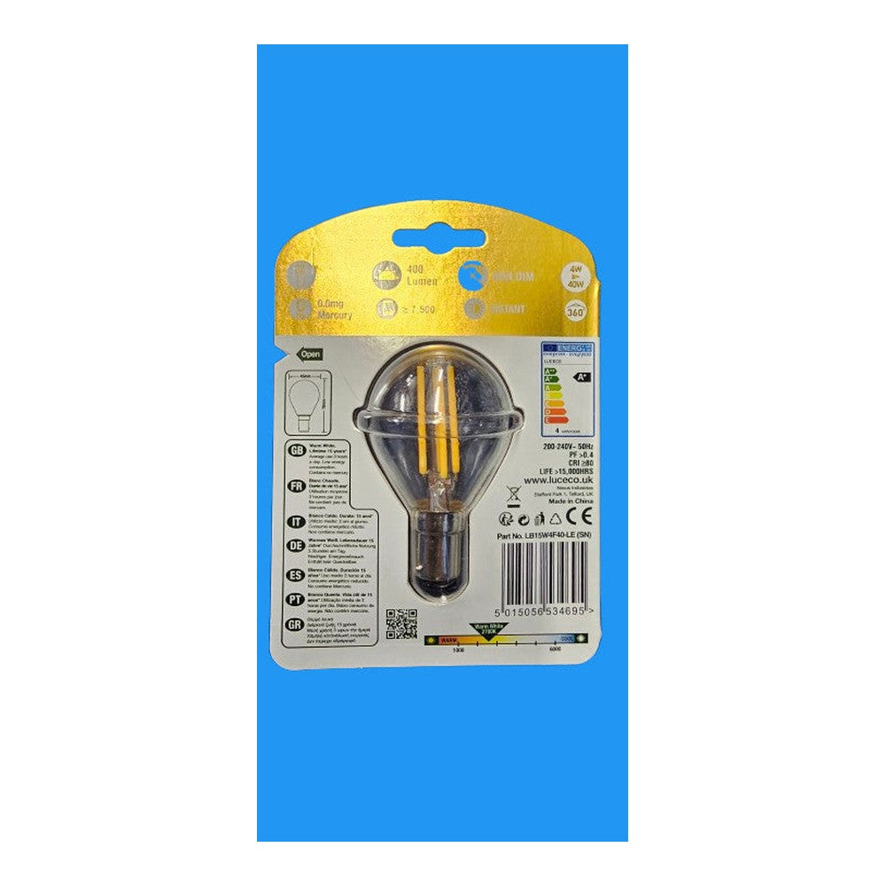LED B15 SBC 4w = 40w Non-Dimmable Filament 400lm Warm White Hanging Bulb Lamp