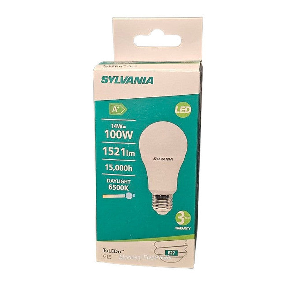 E27 14w = 100w x 2  Sylvania ToLEDo GLS Bulb Lamp 1521lm 15000h 6500k Daylight