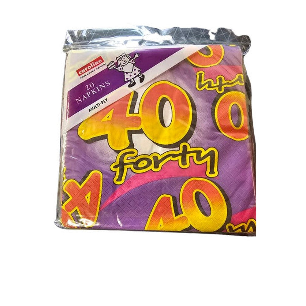 Pack of 20 Birthday Napking 40th Multi Ply
