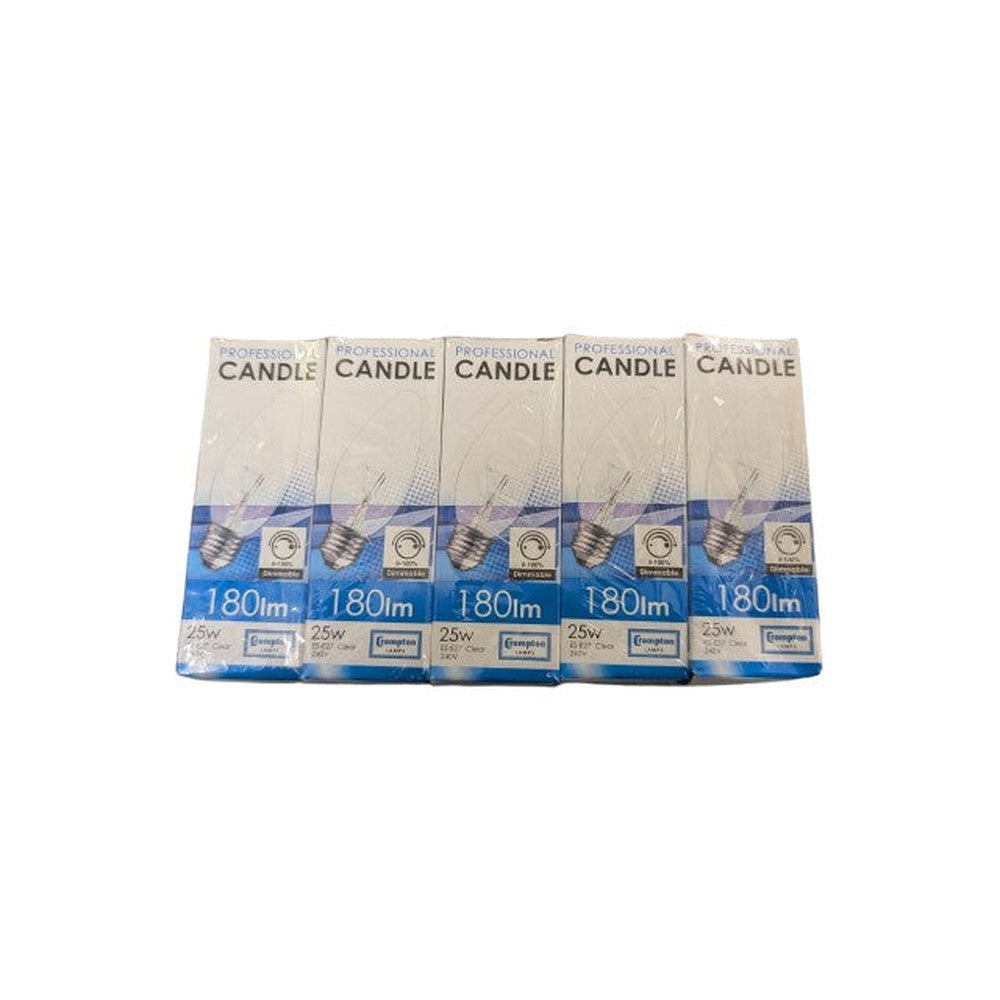 Pack of 5x Crompton 25 Watt Clear E27 Screw Cap Lamps Bulb Standard Candle Dimm