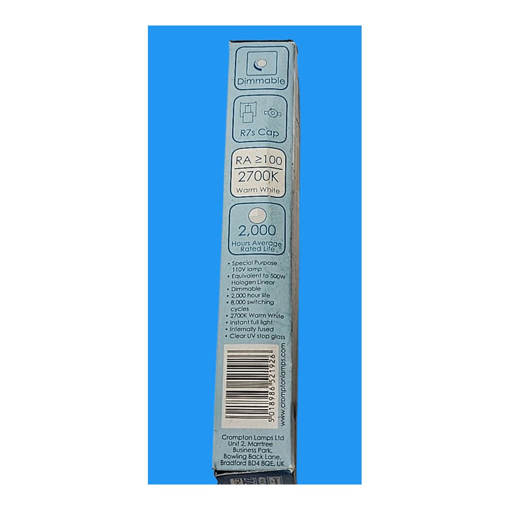 R7s 400w Crompton 110v 117mm Linear 2700 Warm White Dimmable