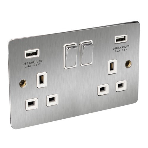 CED Satin Chrome Switches & Sockets - Axiom Electrical Fuse USB Cooker Flatplate