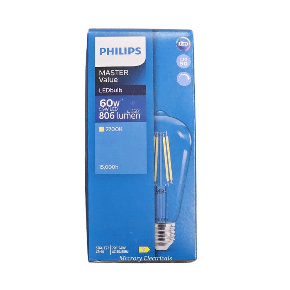 E27 ST64 5.9w = 60w Philips Master Bulb Lamp 2700k LED 806lm Dimmable