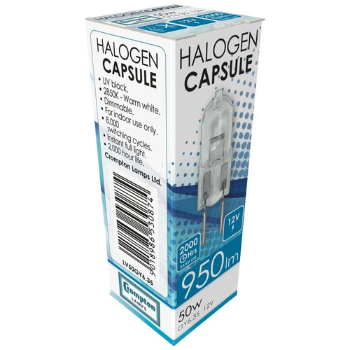 10x Crompton 12V 50W GY6.35 2-Pin Halogen Capsule Bulbs Light Bulbs