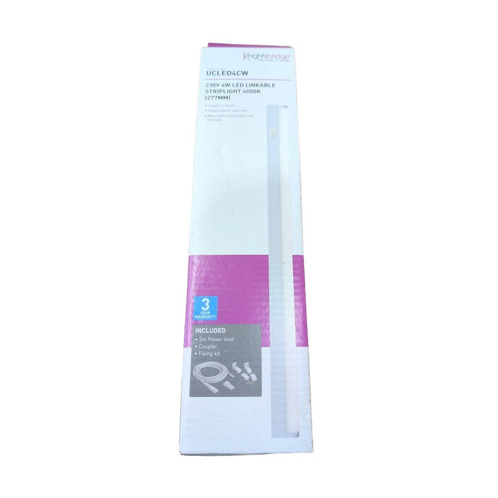 Knightsbridge 4W Cool White LED Under Cabinet Linkable Strip Light Kitchen 277mm