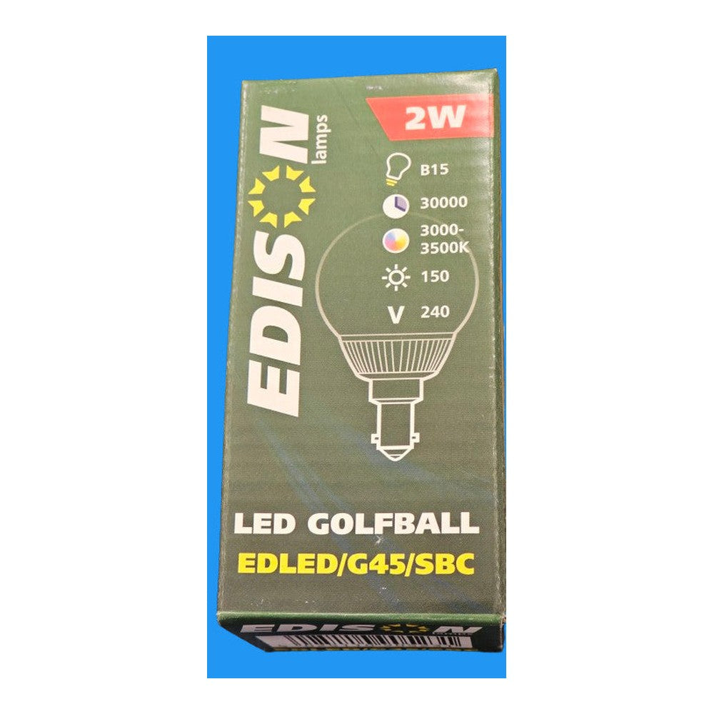 2 x Edison B15 2w LED Golfwall Bulb Lamp 240v 150lm EDLED/G45/SBC