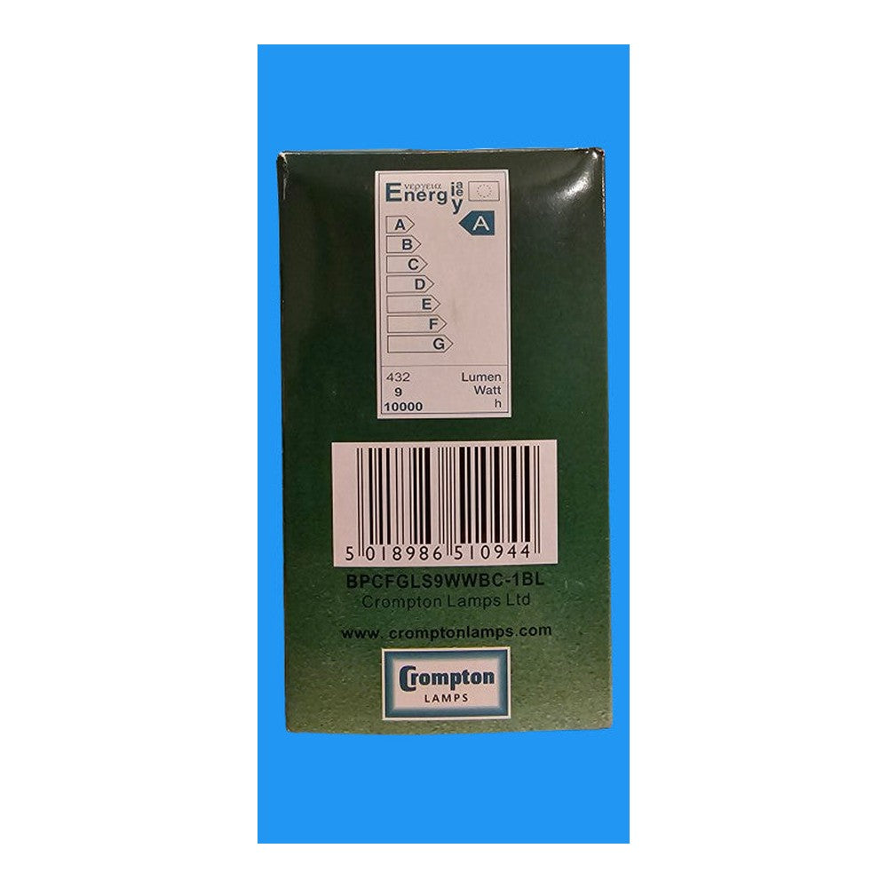BC GLS 9W = 40W ( Pack of 2 ) Crompton Energy Saver Bulb Lamp 240v 432lm 2700k