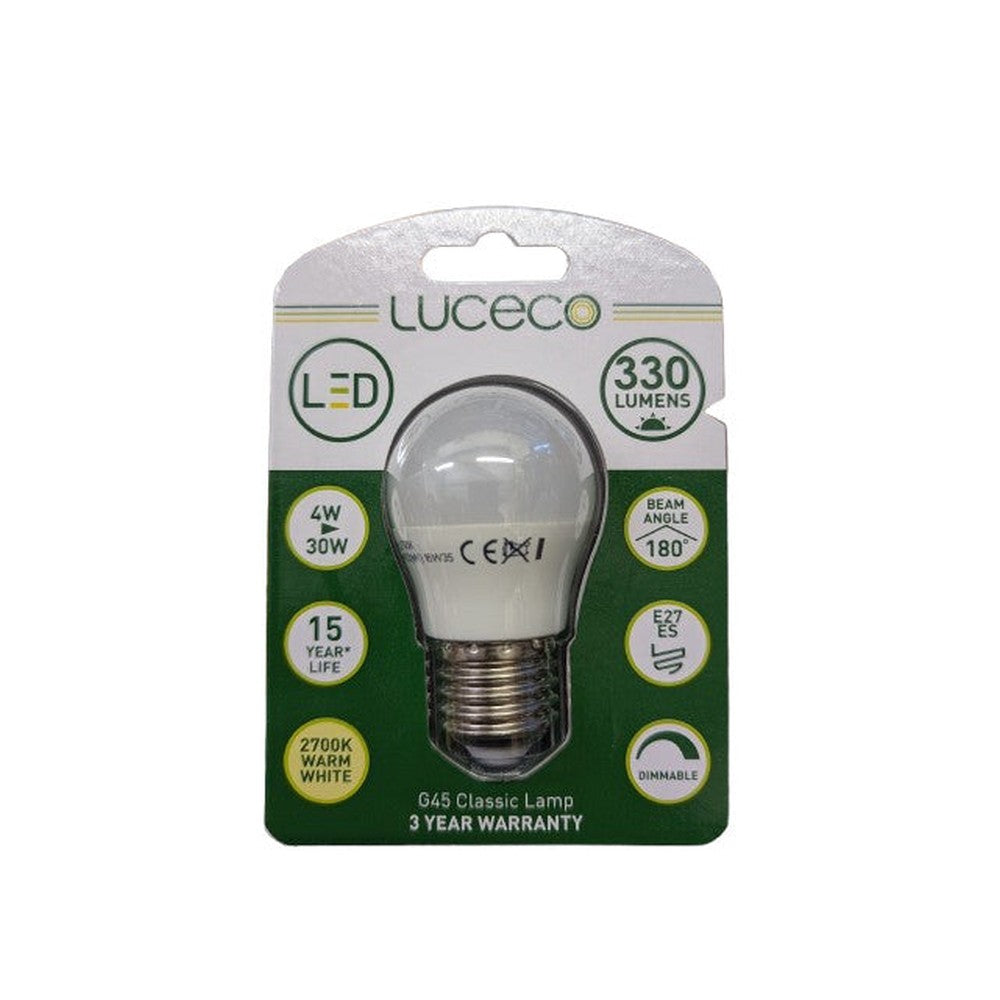 E27 ES LED Luceco 4w = 30w Golfball Lamp Warm White Comfort light 330lms