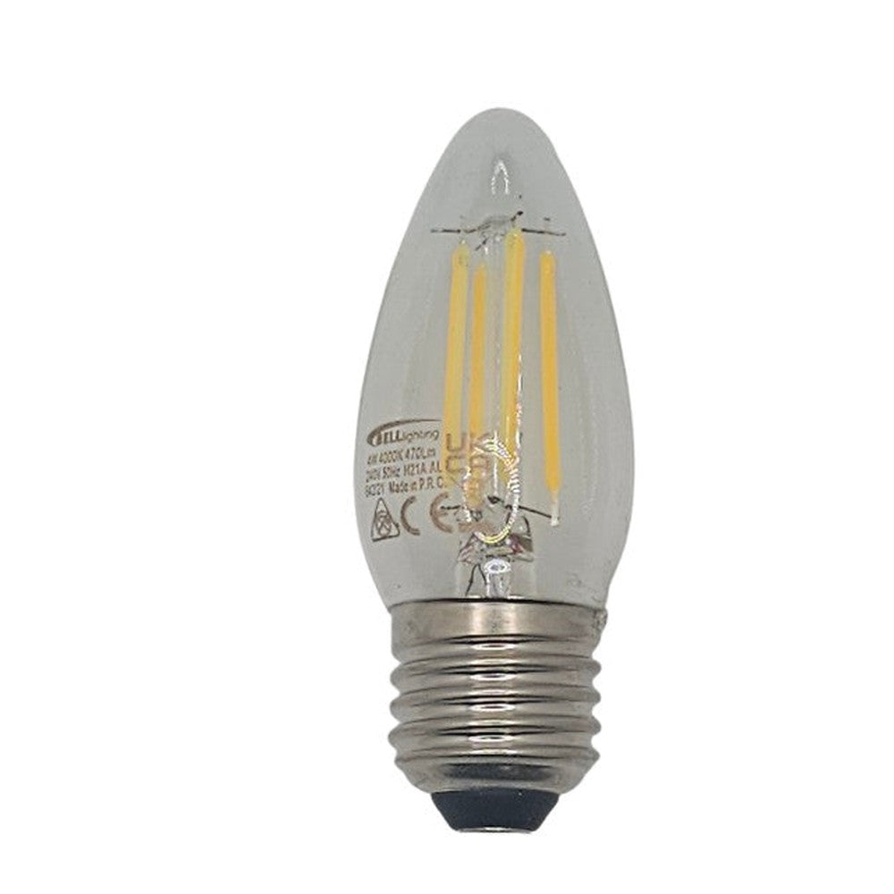 ES E27 4 = 40w ( PACK OF 2 )  Bell Pro LED Filament Candle Bulb Clear Cool 470lm