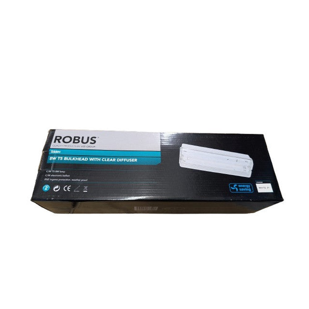 Robus R8BH IP65 Ingress Protection 8W T5 Bulkhead With Clear Diffuser (lamp inc)