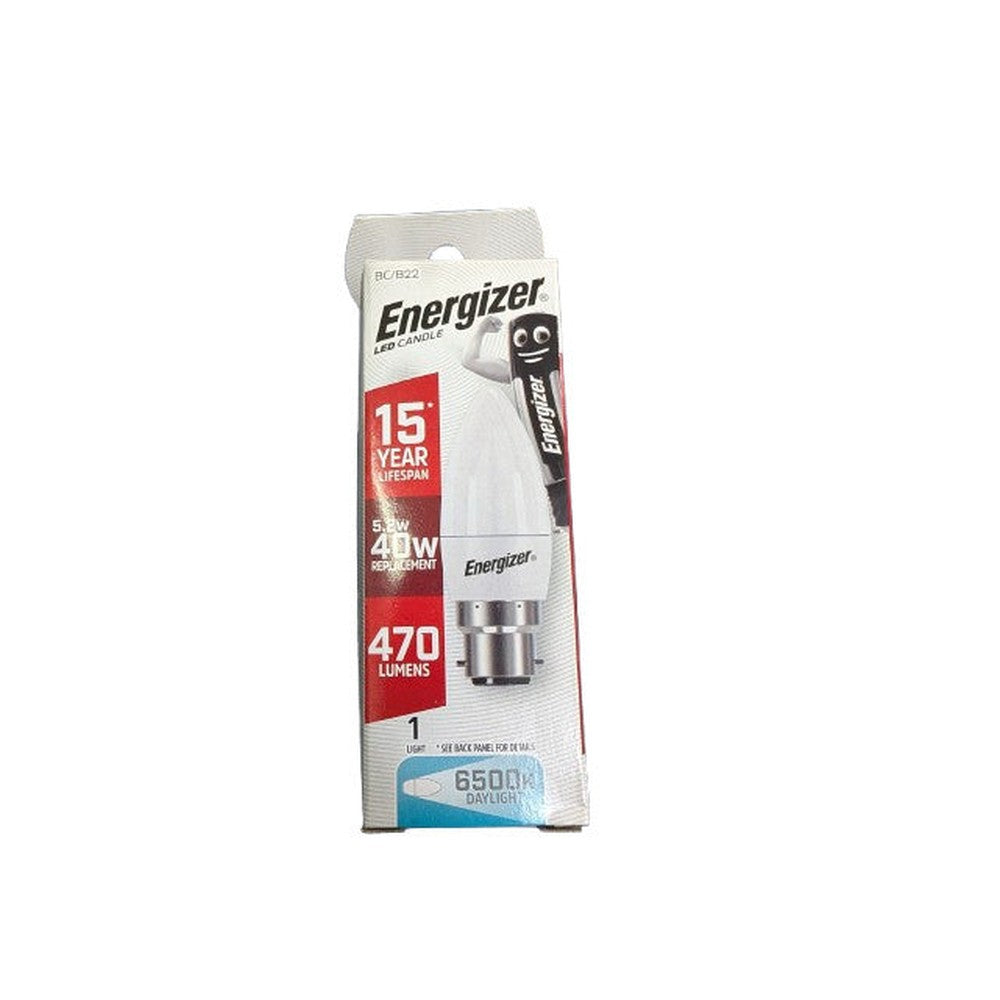 2x Energizer LED BC (B22) Opal Candle Bulb Warm White 470 lm 5.2W