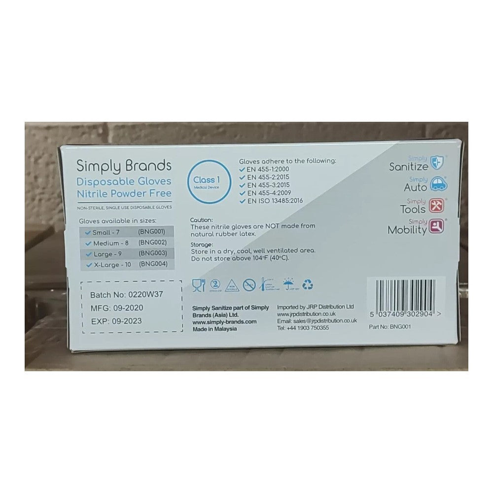 Simple Brand Medical Nitrile Disposable Gloves (Blue) Size S/Small