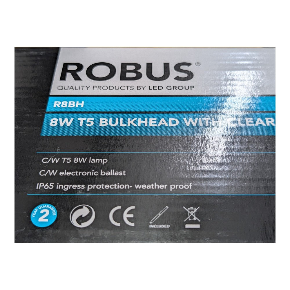 Robus R8BH IP65 Ingress Protection 8W T5 Bulkhead With Clear Diffuser (lamp inc)