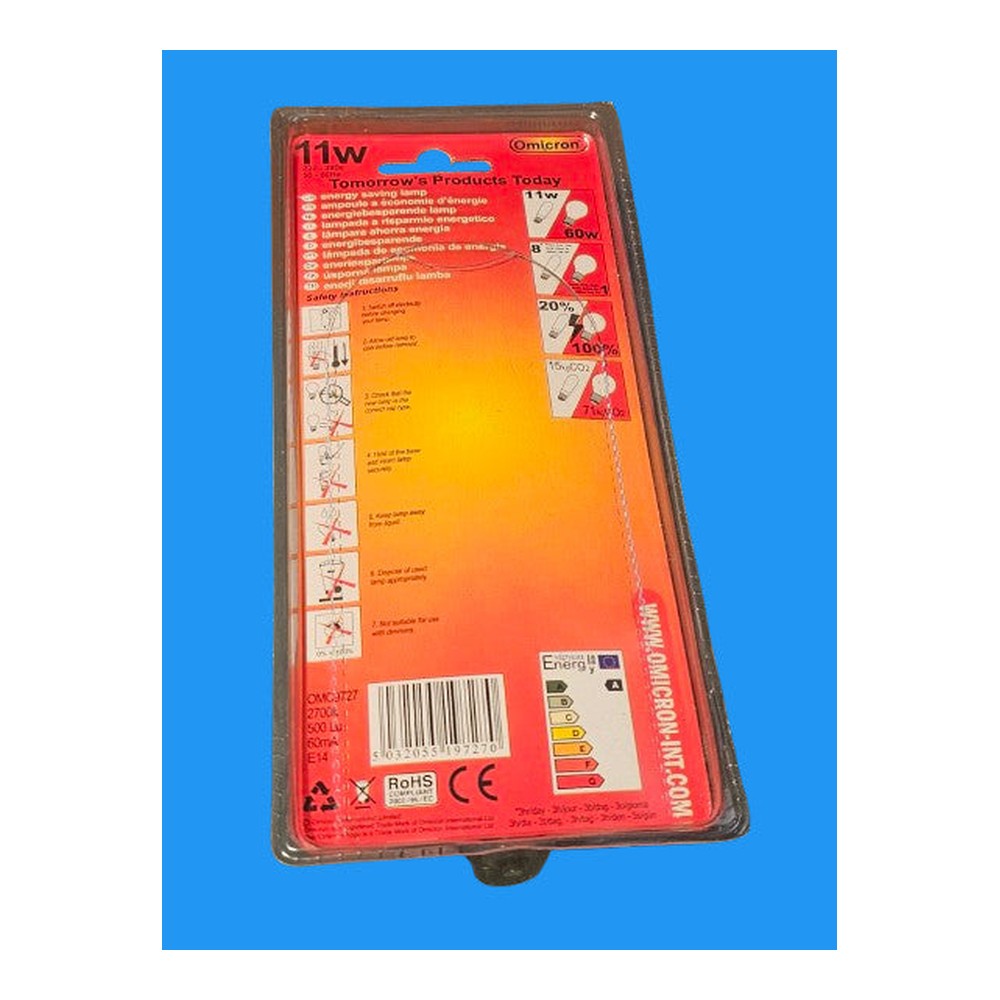 11w = 60w E14 Bulb Energy Saver Lamp 2700k 500Lm