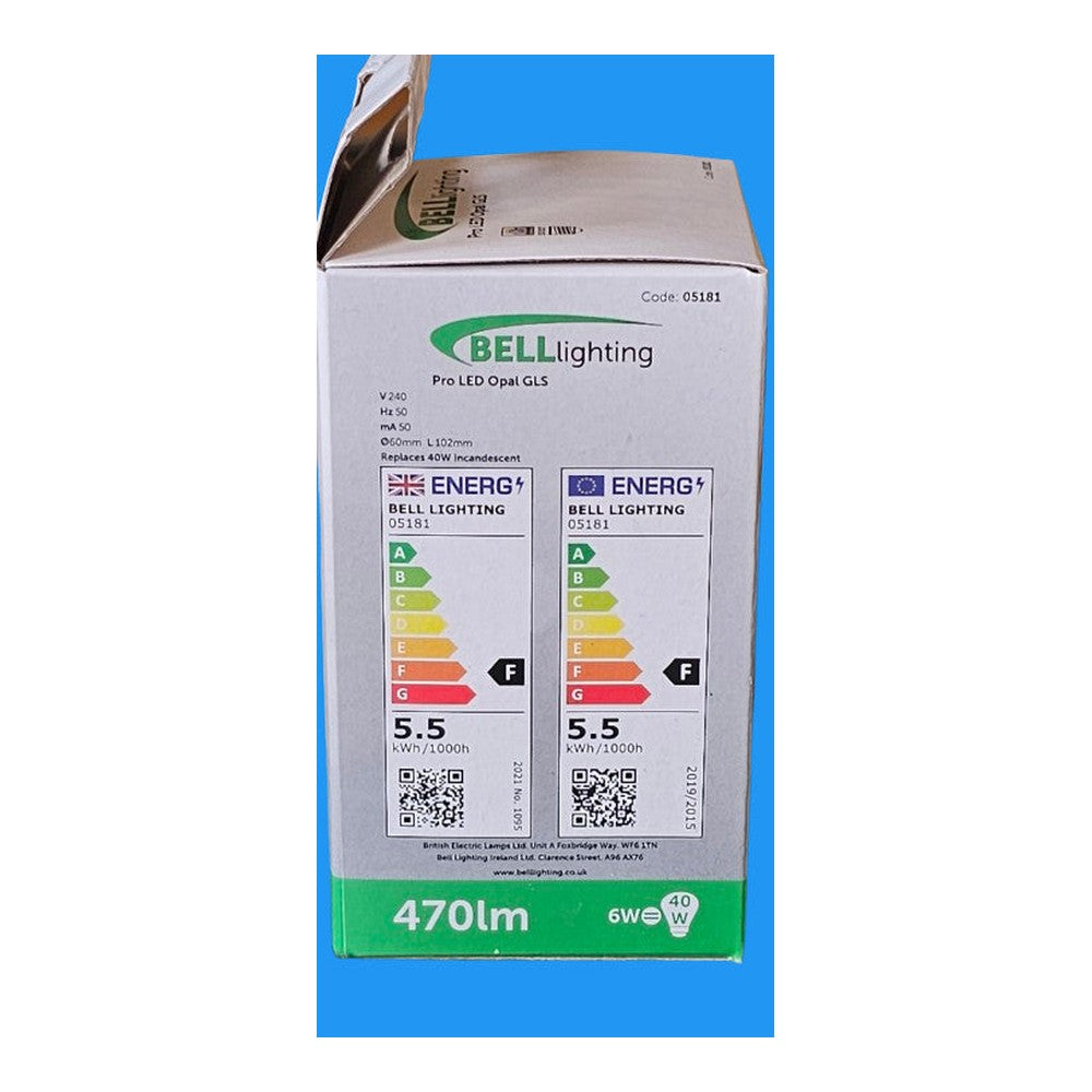 ES/E27 6W = 40W Bell Pro LED Opal GLS Bulb Lamp 470lm Warm White x 2