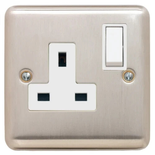 2x Contactum REF3346BSW Reflect 1g 13 Amp Switched Socket Brushed Steel