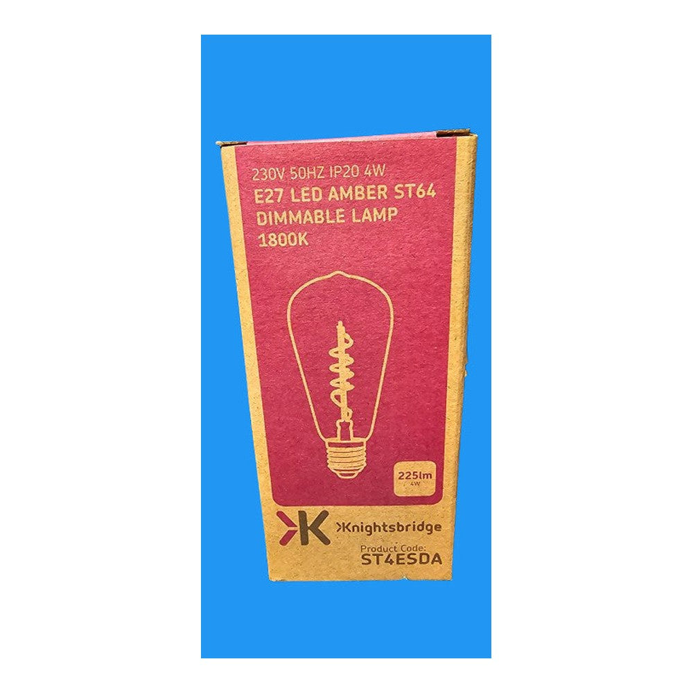 2 x E27 Knightsbridge ST4ESDA 230 V 4W LED ST64 Amber Spiral Filament Lamp 1800K