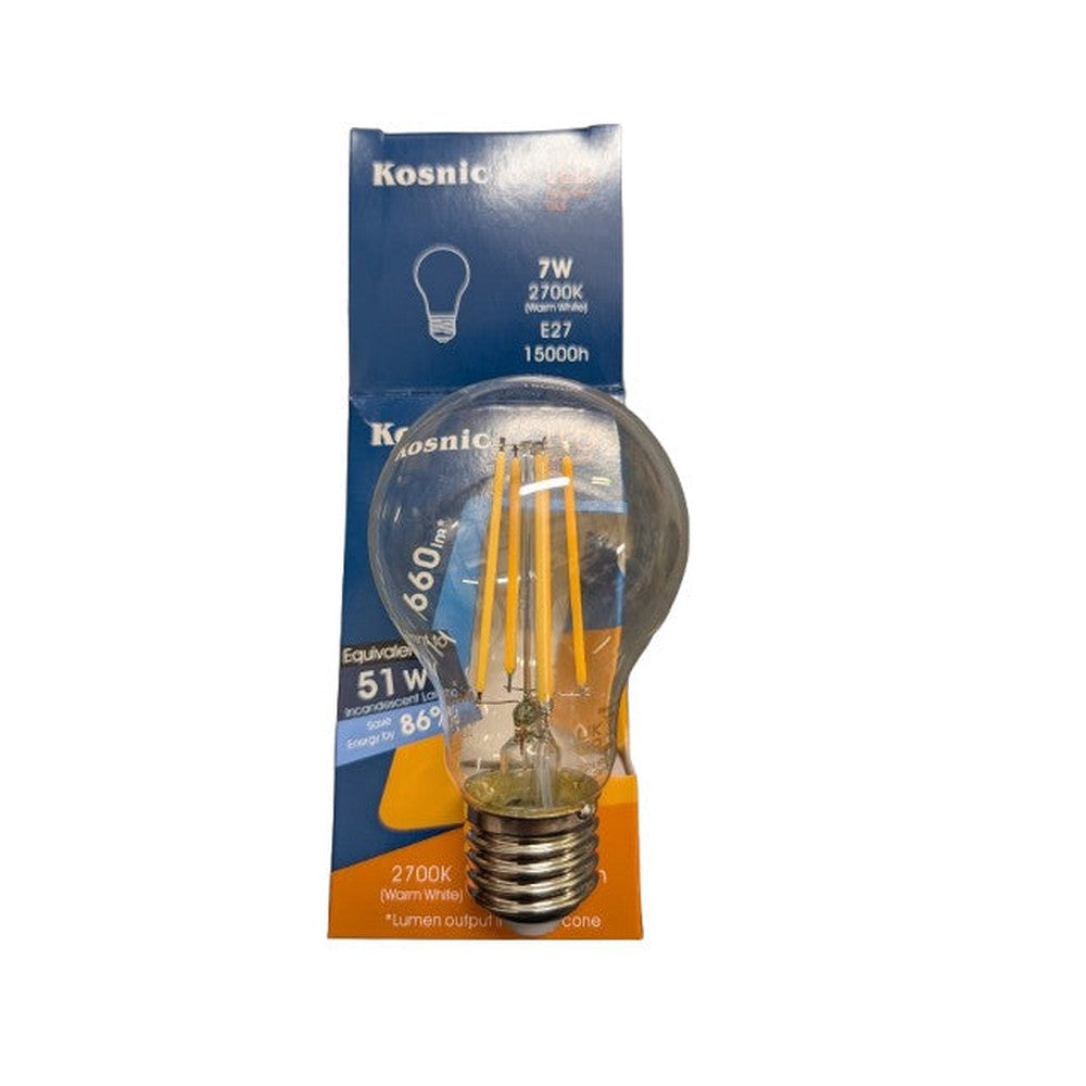 7W (=51W) Kosnic Clear LED Filament GLS E27 Edison Screw 2700K Light Bulb Warm