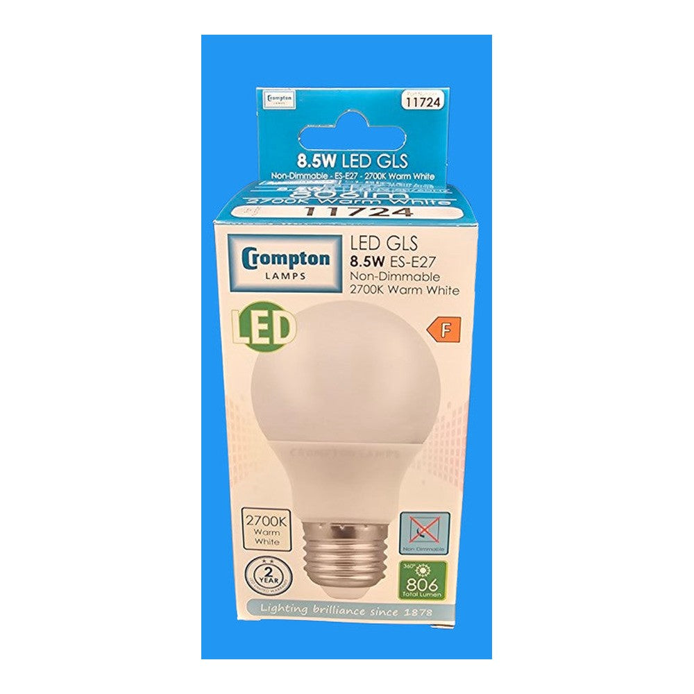 ES-E27 LED 8.5W GLS Crompton Bulb Lamp Non-Dimmable 2700k Warm White 806lm 240v